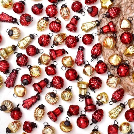 25 Pieces Red and Golden Tiny Christmas Ornaments 